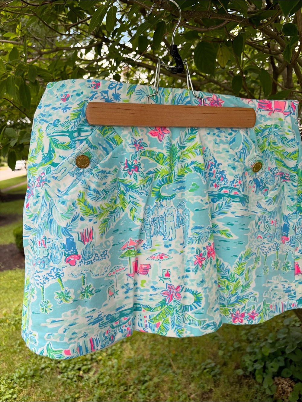 Lilly Pulitzer Tropical Scenic Print Skort M Blue Pink Golf Tennis Resort